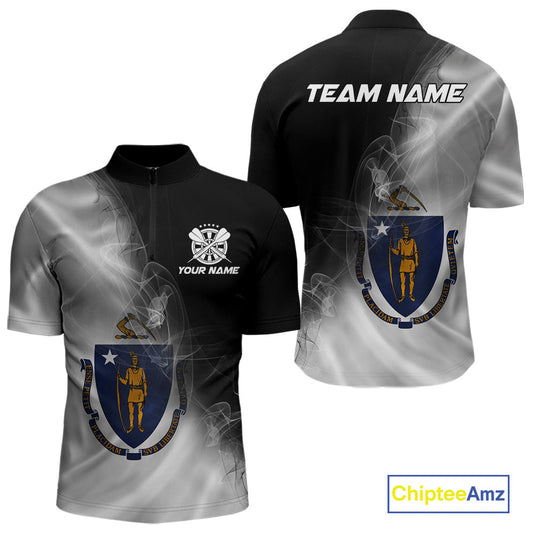 Custom Smoke Flame Massachusetts Flag Patriotic Darts Shirt For Men, Dart League Team Jerseys IPHW10747