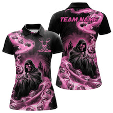 Load image into Gallery viewer, Black And Pink Grim Reaper Custom Halloween Bowling Team Women Polo Shirts, Bowlers Outfit IPHW8895