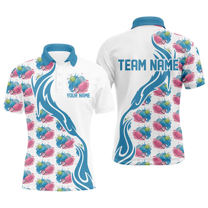 Custom Watercolor Pickleball Shirts For Men, Blue And Pink Pickleball Outfit For Team IPHW6935