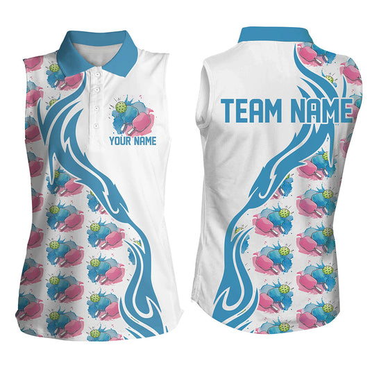 Custom Watercolor Pickleball Shirts For Women, Blue And Pink Pickleball Outfit For Team IPHW6935