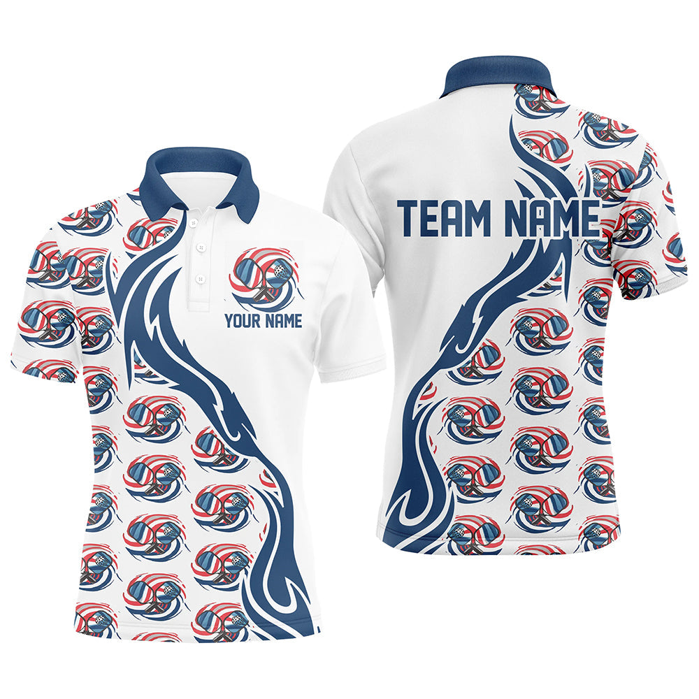 Custom American Flag Patriotic Pickleball Polo Shirts For Men, Us Flag Pickleball Jerseys IPHW6937