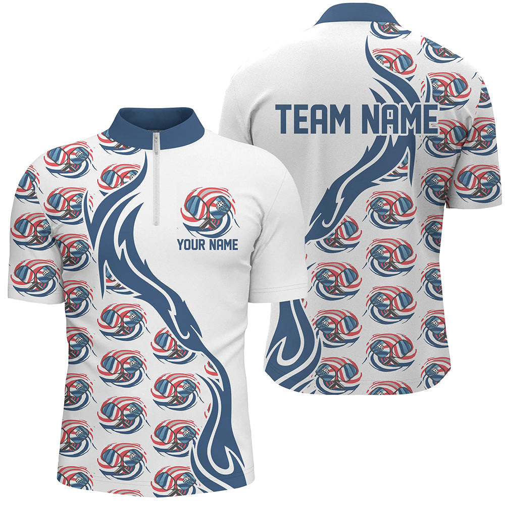 Custom American Flag Patriotic Pickleball Polo Shirts For Men, Us Flag Pickleball Jerseys IPHW6937