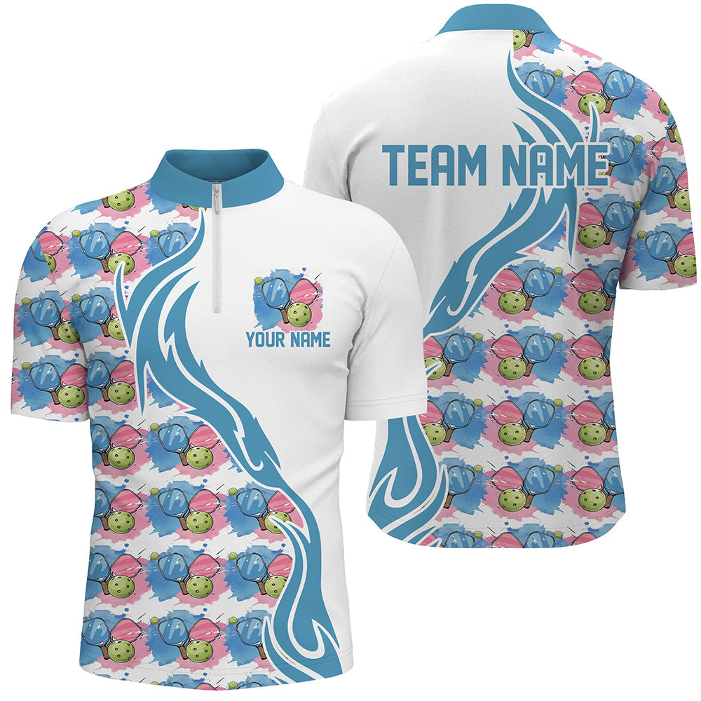 Custom Watercolor Pickleball Shirts For Men, Blue And Pink Pickleball Outfit For Team IPHW6938