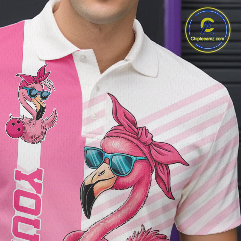 Cute Funny Pink Flamingo Custom Bowling Shirts For Men,  Slay Bowling Team Uniform Outfits IPHW7731