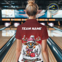 Load image into Gallery viewer, Custom Cute Funny Reindeer Christmas Bowling Women Polo Shirts, Xmas Team Bowling Shirt IPHW10114