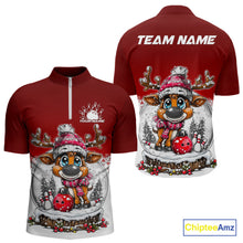Load image into Gallery viewer, Custom Cute Funny Reindeer Christmas Bowling Men Quarter-Zip Shirts, Xmas Team Bowling Shirt IPHW10114