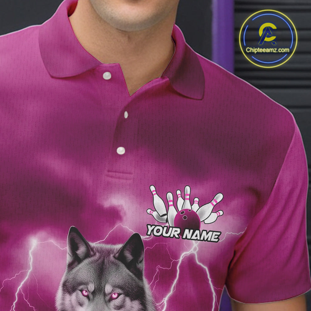 Custom Pink Ligtning Wolf Bowling Team League Shirts For Men, Bowler Outfits IPHW10788