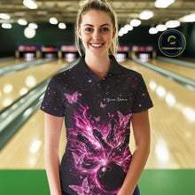 Load image into Gallery viewer, Custom Pink Galaxy Butterfly Bowling Women Polo Shirt, Flame Bowling Team Jerseys IPHW11010