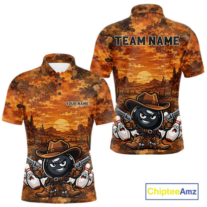 Custom Funny Western Cowboy Bowling Men Polo Shirts, Desert Camo Bowling Jerseys IPHW11638