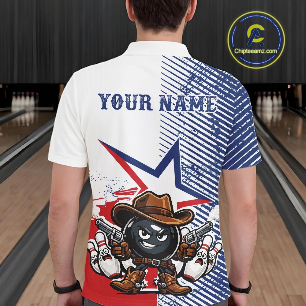 Custom Funny Texas Cowboy Bowling Men Polo Shirt, Texas Flag Bowling League Shirt IPHW11639