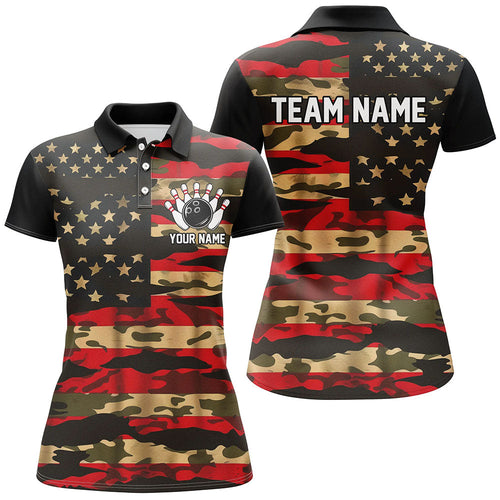 Custom American Flag Patriotic Bowling Shirts For Women, Camo Bowling Team Jerseys IPHW7172