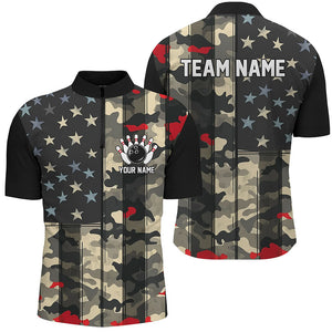 Custom American Flag Patriotic Bowling Shirts For Men, Camo Bowling Team Jerseys IPHW7173