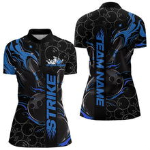 Load image into Gallery viewer, Custom Black And Blue Flame Strike Bowling Team Womens Quarter-Zip Shirt, Bowling Jerseys IPHW8611
