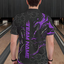 Load image into Gallery viewer, Custom Black And Purple Flame Strike Bowling Team Polo Shirts For Men, Strike Bowling Jerseys IPHW8612