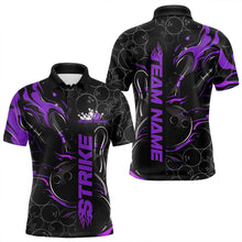 Load image into Gallery viewer, Custom Black And Purple Flame Strike Bowling Team Polo Shirts For Men, Strike Bowling Jerseys IPHW8612