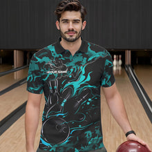 Load image into Gallery viewer, Custom Black And Blue Camo Flame Bowling Team Polo Shirts For Men, Bowling Tournament Shirt IPHW8623
