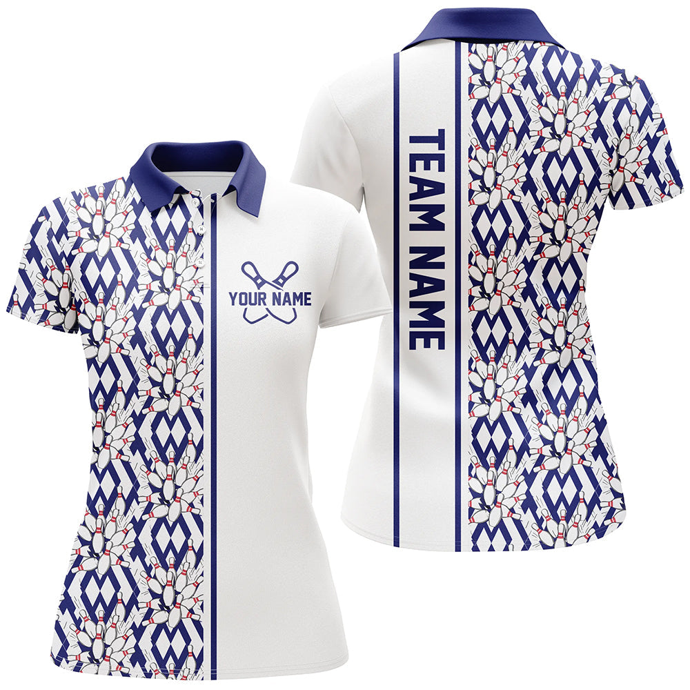 Blue Argyle Custom Bowling Polo Shirts For Women, Custom Bowling Uniforms IPHW6966