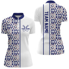 Load image into Gallery viewer, Blue Argyle Custom Bowling Polo Shirts For Women, Custom Bowling Uniforms IPHW6966