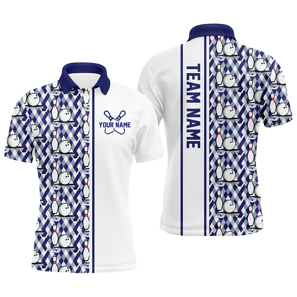 Blue Argyle Custom Bowling Polo Shirts For Men And Women, Custom Bowling Uniforms IPHW6967