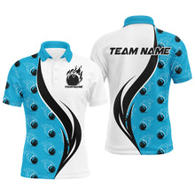 Load image into Gallery viewer, Custom Flame Bowling Polo Shirts For Men, Bowling Team Uniforms With Name | Blue IPHW6974