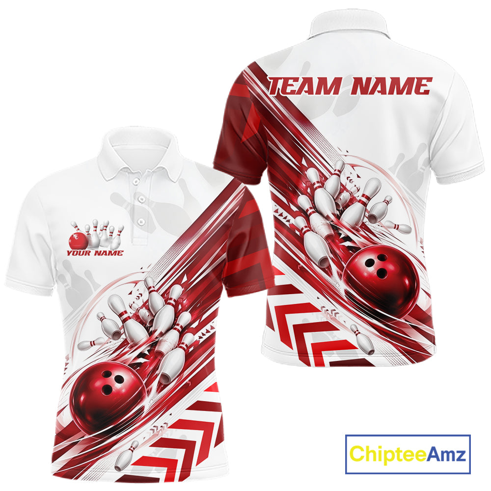 Custom White And Red Motion Speed Bowling Team Men Polo Shirt, Bowling Jerseys IPHW11646