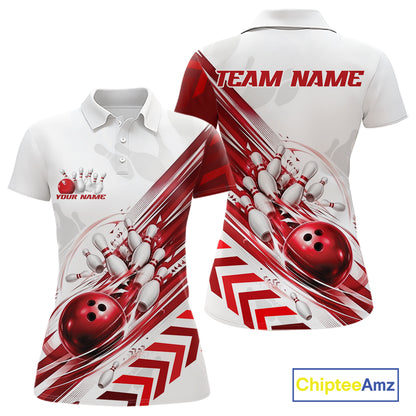 Custom White And Red Motion Speed Bowling Team Women Polo Shirt, Bowling Jerseys IPHW11646