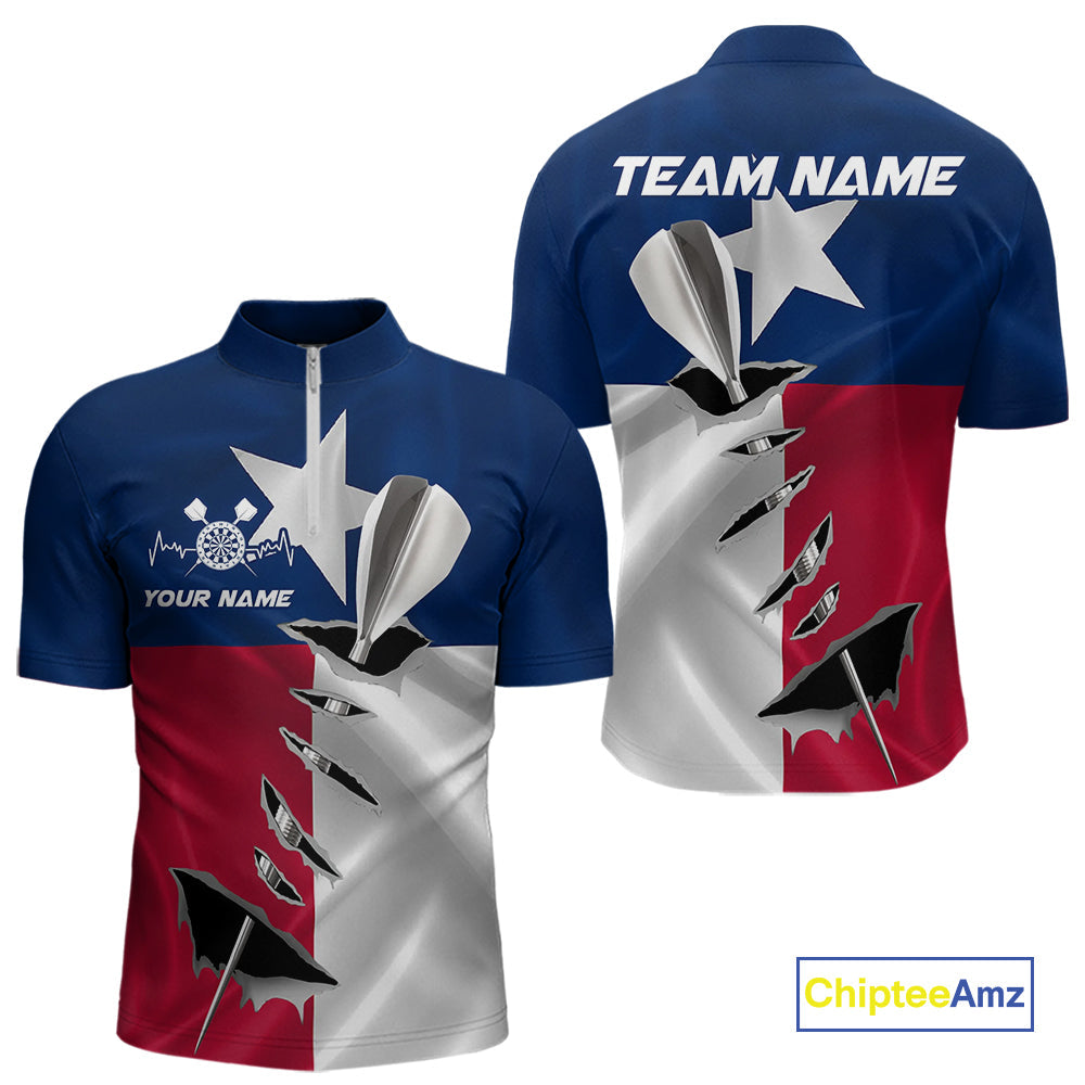 Custom Texas Flag Silver Dart Steel Tip Dart Men Quarter-Zip Shirt, Texas Dart Team Jerseys IPHW9876