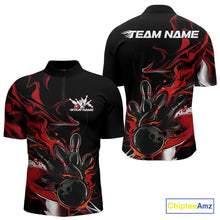 Load image into Gallery viewer, Custom Black And Red Camo Flame Bowling Team Quarter-Zip Shirts For Men, Bowling Jerseys IPHW9877