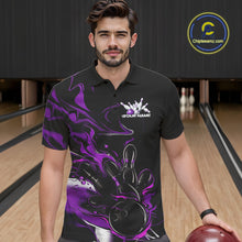 Load image into Gallery viewer, Custom Black And Purple Camo Flame Bowling Team Polo Shirts For Men, Bowling Jerseys IPHW9879