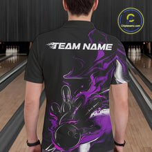 Load image into Gallery viewer, Custom Black And Purple Camo Flame Bowling Team Polo Shirts For Men, Bowling Jerseys IPHW9879