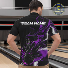 Load image into Gallery viewer, Custom Black And Purple Camo Flame Bowling Team Quarter-Zip Shirts For Men, Bowling Jerseys IPHW9879