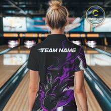 Load image into Gallery viewer, Custom Black And Purple Camo Flame Bowling Team Women Quarter-Zip Shirts, Bowling Jerseys IPHW9879