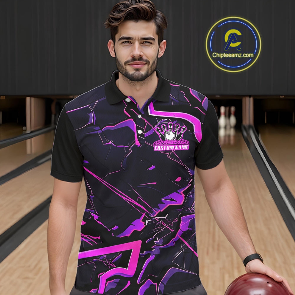 Pink And Purple Custom Bowling Team Shirts For Men And Women, Bowling Tournament Outfits IPHW6470