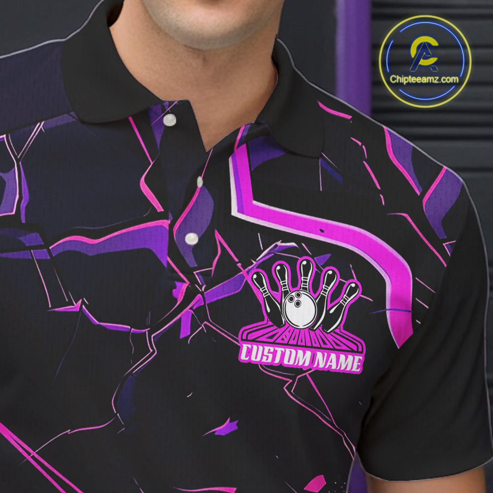 Pink And Purple Custom Bowling Team Shirts For Men And Women, Bowling Tournament Outfits IPHW6470