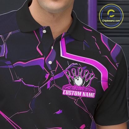 Pink And Purple Custom Bowling Team Shirts For Men And Women, Bowling Tournament Outfits IPHW6470