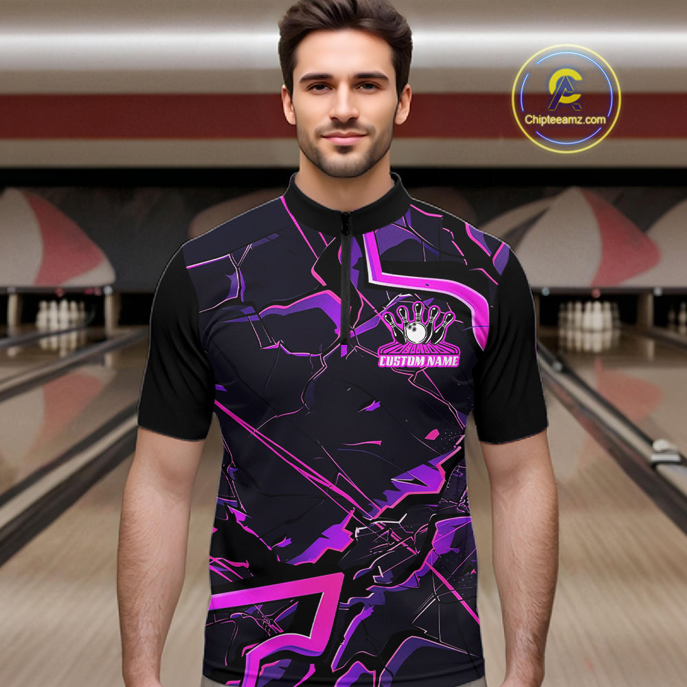 Pink And Purple Custom Bowling Team Shirts For Men And Women, Bowling Tournament Outfits IPHW6470
