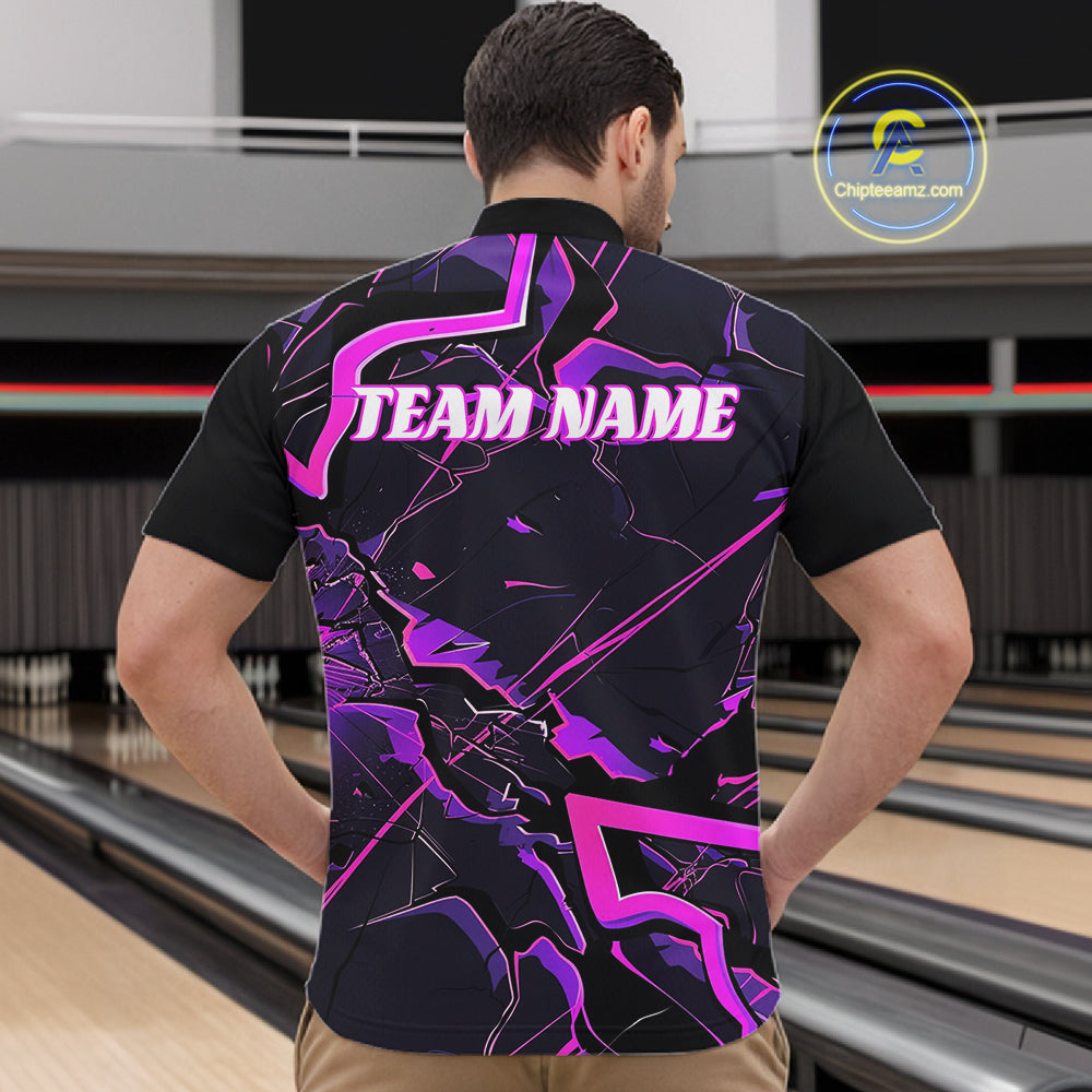 Pink And Purple Custom Bowling Team Shirts For Men And Women, Bowling Tournament Outfits IPHW6470