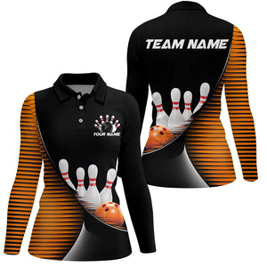 Black And Orange Custom Bowling Team Shirts For Women, Bowling League Shirt Bowler Outfit IPHW7983