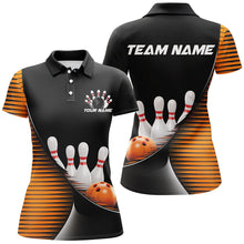 Load image into Gallery viewer, Black And Orange Custom Bowling Team Shirts For Women, Bowling League Shirt Bowler Outfit IPHW7983