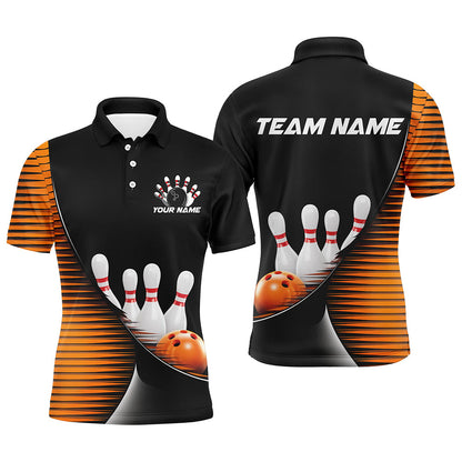 Black And Orange Custom Bowling Team Shirts For Men, Bowling League Shirt Bowler Outfit IPHW7983