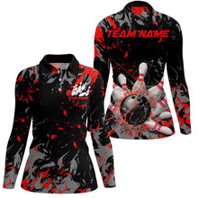 Load image into Gallery viewer, Black And Red Splatter Bowling Shirts For Women, Bowling Team Uniform Bowler Outfit IPHW7985