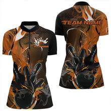 Load image into Gallery viewer, Black And Orange Custom Flame Bowling Womens Quarter-Zip Shirts, Fire Bowling League Shirt IPHW8631