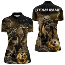 Load image into Gallery viewer, Black And Gold Thunder Lightning Custom Dragon Womens Bowling Team Shirts, Bowling Uniform IPHW8634