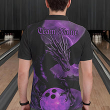 Load image into Gallery viewer, Black And Purple Custom Dragon Bowling Polo Shirts For Men, Dragon Bowling League Shirt IPHW8643