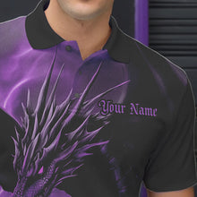 Load image into Gallery viewer, Black And Purple Custom Dragon Bowling Polo Shirts For Men, Dragon Bowling League Shirt IPHW8643