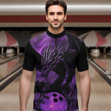Load image into Gallery viewer, Black And Purple Custom Dragon Bowling Quarter-Zip Shirts For Men, Dragon Bowling League Shirt IPHW8643