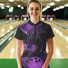 Load image into Gallery viewer, Black And Purple Custom Dragon Bowling Quarter-Zip Shirts For Women, Bowling League Shirt IPHW8643