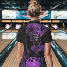 Load image into Gallery viewer, Black And Purple Custom Dragon Bowling Quarter-Zip Shirts For Women, Bowling League Shirt IPHW8643