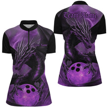 Load image into Gallery viewer, Black And Purple Custom Dragon Bowling Quarter-Zip Shirts For Women, Bowling League Shirt IPHW8643