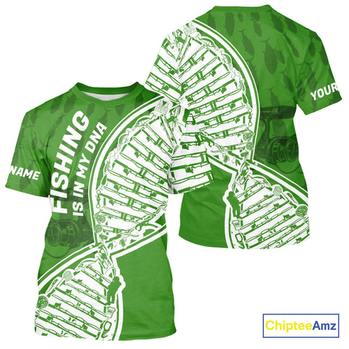 Green And White Fishing Is In My DNA Custom Fishing T-Shirts, Fishing Tools DNA IPHW9175
